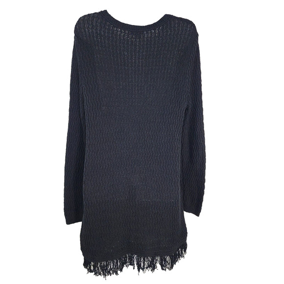 J Jill Sweater Size Medium Womens Black Fringed Tunic Textured Knit Long Sleeve - Picture 2 of 9